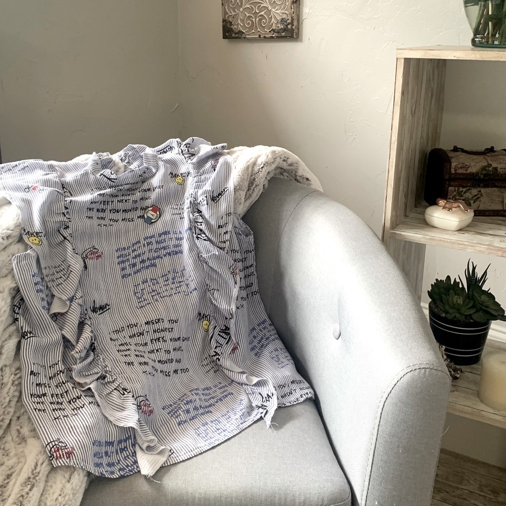 Soft Striped Tank Blouse with Bold Text (Imported)